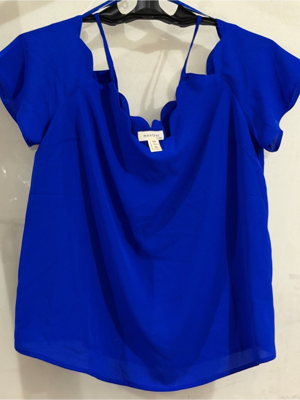 Monteau Royal Blue Scallop Neck Short Sleeve Blouse